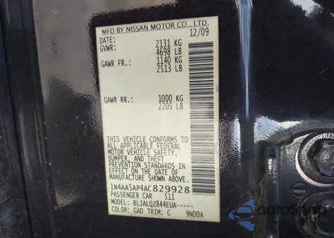 2010 Nissan Maxima 3.5 S from USA, damaged, VIN 1N4AA5AP4AC829928